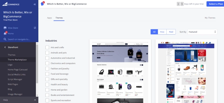 Wix Vs. BigCommerce - BigCommerce has a smaller slection of themes but are designed specifically for online stores