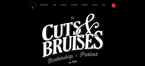 Best Wix Website Examples - Cuts & Bruises website is a good example of a Wix website for hairstylist and barbers