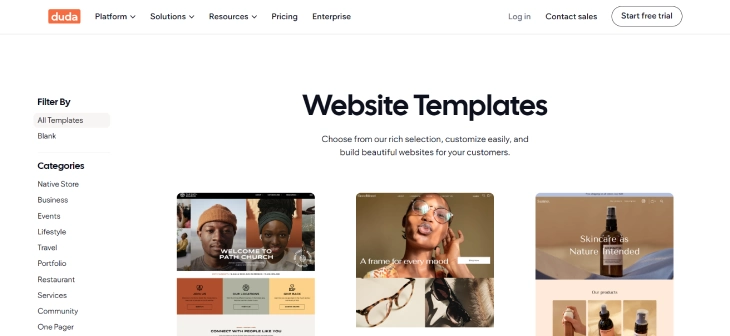 Wix Vs. Duda - Duda's range of templates focuses on high-quality, professional designs for specific businesses and user experiences