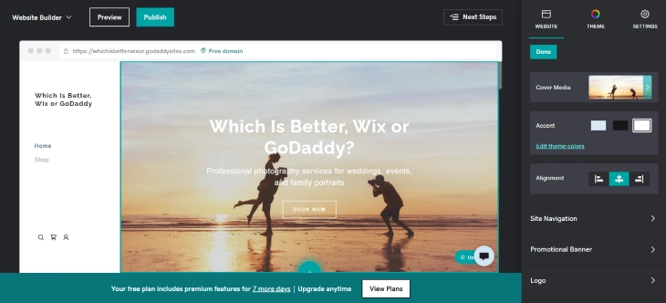 Which Is Better, Wix or GoDaddy - GoDaddy's simple and quick editor with less flexibility than Wix's