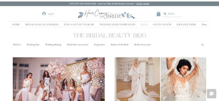 Best Wix Blog Examples - Hair Comes The Bride is a great example of a Wix wedding hair stylist blog website