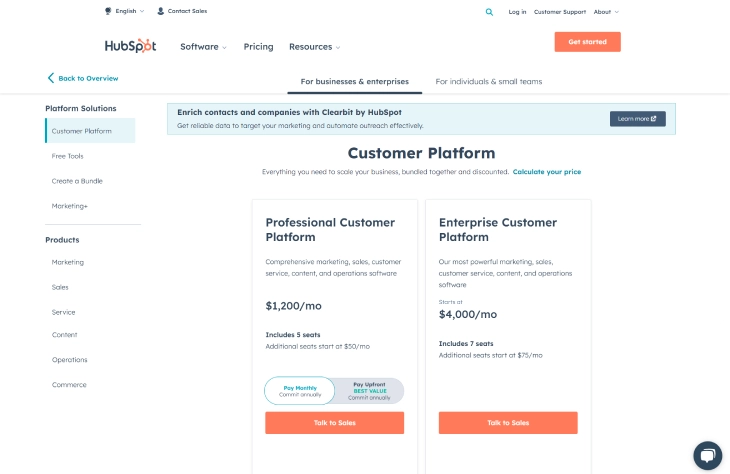 Wix Vs. HubSpot CMS - HubSpot CMS' pricing plans each with their features that suit your needs
