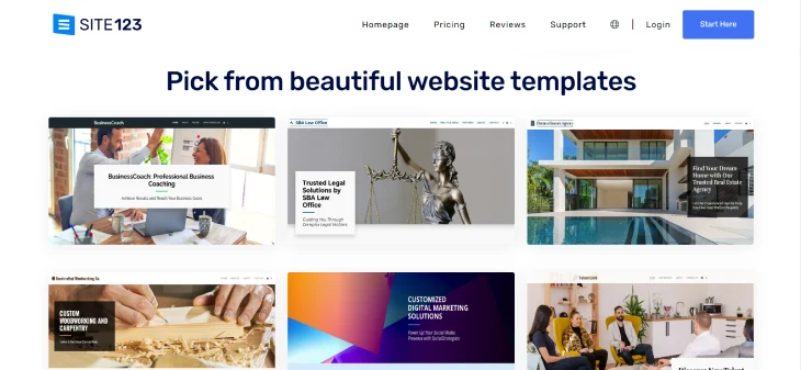 Wix Vs. Site123 - Site123 has hundreds of templates that are easy to use with minimal customization