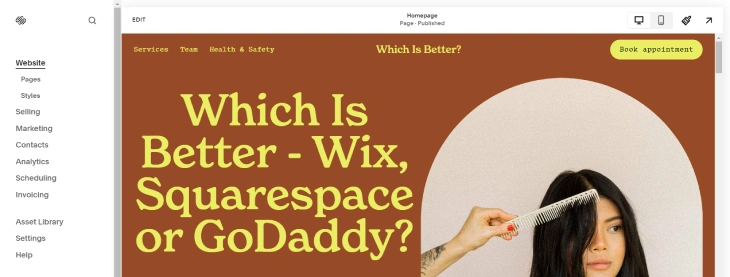 Wix Vs. Squarespace Vs. GoDaddy - Squarespace drag-and-drop editor provides a user-friendly interface and easy-to-use tools