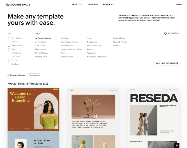 Wix Vs. Squarespace Vs. GoDaddy - Squarespace offers around 100 free templates for your brand and needs