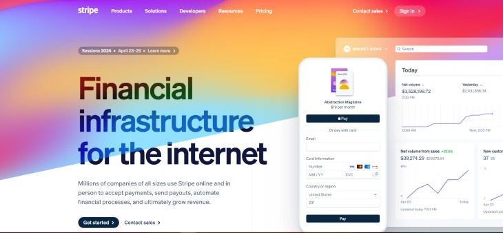 Wix Payments Vs. Stripe - Stripe homepage, another option for online payments aside from Wix Payments