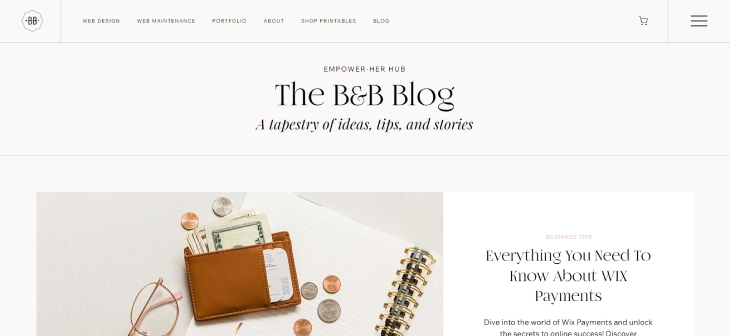 Best Wix Blog Examples - The B&B Blog is a great example of a Wix woman empowerment blog website