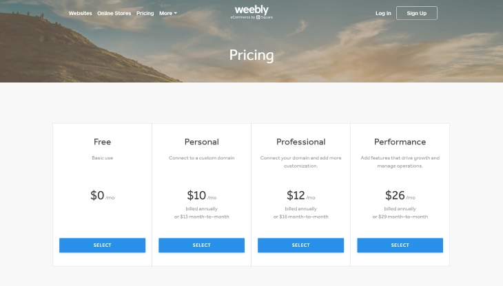 Wix Vs. Weebly Vs. Squarespace - Weebly pricing plans that fit your every needs