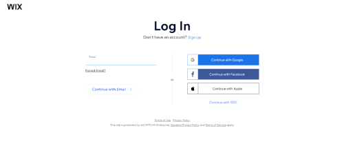How To Create a Blog With Wix - logging into Wix either by email or different social media platforms such as Facebook, Google or as a guest