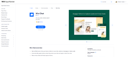What is a Wix App - Wix Chat app shown in the Wix App Market