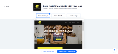 Guide for Wix Logo Maker - once satisfied with the logo design, you can either get the logo only or a branded website to grow along with your business
