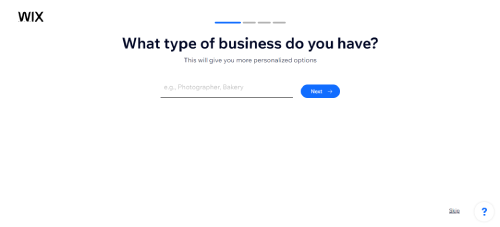 Guide for Wix Logo Maker - selecting what type of business do you have to give you more personalized options