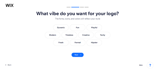 Guide for Wix Logo Maker - selecting what vibe and style you want to reflect in the font, icons and colors