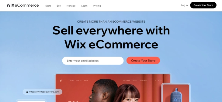 Wix Vs. Unbounce - Wix eCommerce homepage that allows you to start your online store